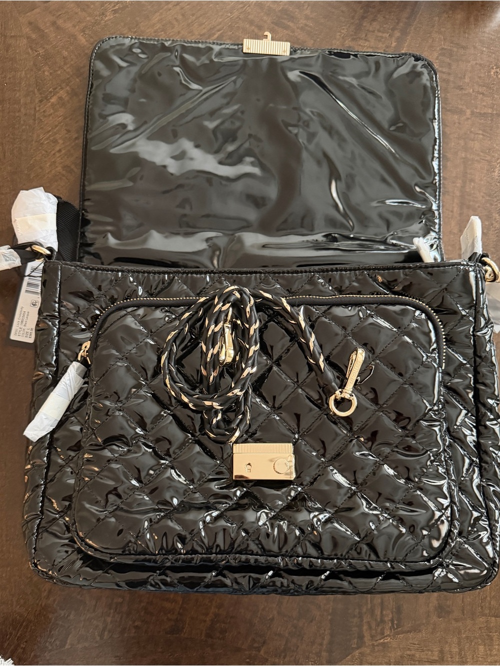 MZ Wallace Black Quilted Patent Crossbody with Gold Hardware - Picture 4 of 8